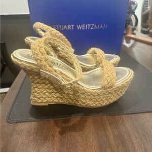 Stuart Weitzman Tan Woven Wedges